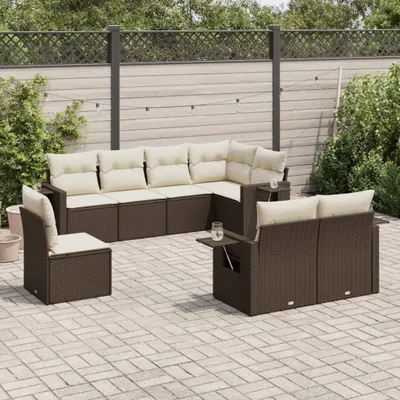 Produktbild von Design 8-tlg. Garten-Sofagarnitur mit Kissen Braun Poly Rattan, Gartenmöbel-Sets 2024 Neu