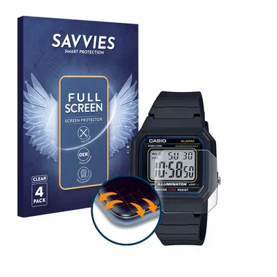 Produktbild von 4x Savvies Fullscreen Schutzfolie für Casio Uni W-800H-1BVES Displayschutz Folie Fullcover Klar Transparent