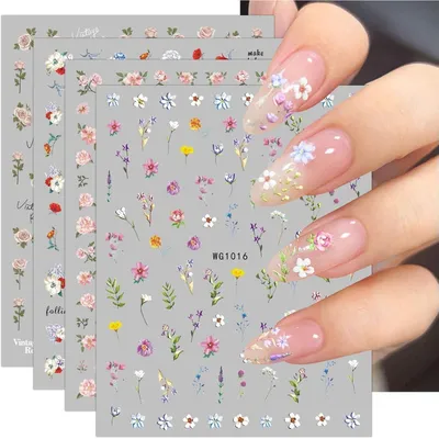 Image de Autocollants pour ongles, motif floral, 9 feuilles, pour décoration de nail art, printemps/été, adhésifs, accessoires pour manucure