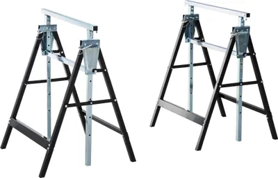 Image de Supports de sciage/tables de travail, lot de 2 - Télescopique et pliable - Hauteur réglable de 80 à 130 cm - Peu encombrant - Noir