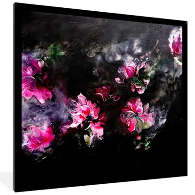 Produktbild von MuchoWow® Gerahmtes Poster Blumen - Kunst - Farbe - Rosa - Schwarz 40x40 cm - Poster mit Schwarzem Bilderrahmen Wandposter Rahmen Foto Bilder - Mit Rahmen - Wanddekoration Schlafzimmer