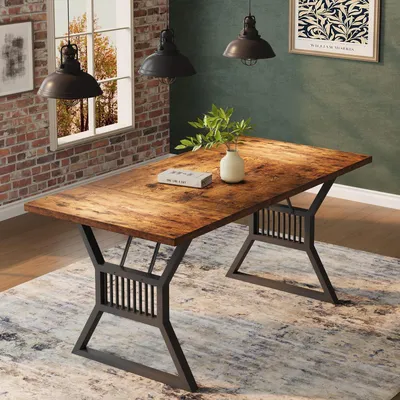 Obrázok produktu pre Obdĺžnikový jedálenský stôl, 180x75x75 cm, čierna farba, kovová konštrukcia, drevená doska, pre 6-8 osôb