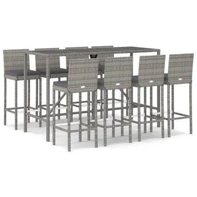 Obrázek produktu pro vidaXL 9dílný zahradní barový set s polštáři Grey Poly Rattan
