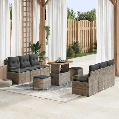 Produktbild von Maison Exclusive - Gartensofa-set mit Kissen 9 pcs Grau Poly-Rattan
