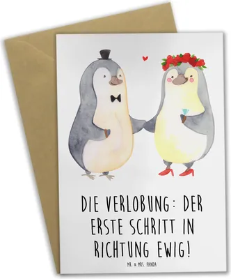 Produktbild von Mr. & Mrs. Panda Grußkarte Verlobung Schritt - Weiß - Geschenk, Verlobungszeit, Partnerschaft, Heirat, Heiraten, Geschenke, Klappkarte, osterkarte, einladungskarten