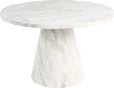 Produktbild von BELIANI Esstisch Weiß Rund ⌀ 120 cm MDF Tischplatte Marmor-Optik Säulenfuß Säulentisch Minimalistischer Stil Modernes Design Esszimmermöbel