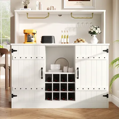 Produktbild von Sideboard (120 x 40 x 120 cm), modernes minimalistisches Design, elegante Holzmaserung, Weinglasregal, mehrschichtiger Stauraum, elegantes Weiß