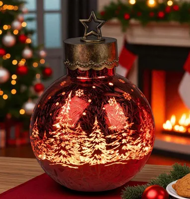 Produktbild von formano LED Deko-Kugel Frosty Rot 30cm Farb-Glaskugel in Ice-Optik Timer 6h/18h