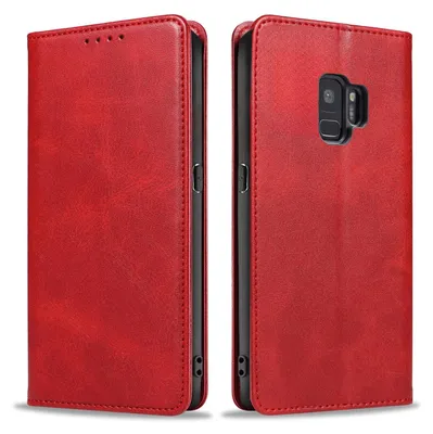 Produktbild von Handyhülle für Samsung Galaxy S9 Kunstleder Flip Cover Hülle Klapphülle Case Kartenfach Farbe: Rot