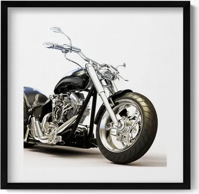 Produktbild von Schwarzes Motorrad– Wandbild mit Rahmen – Gerahmtes Bild  – Wanddekoration – 50x50 cm –  Schwarz Rahmen