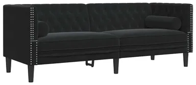 Produktbild von vidaXL Chesterfield-Sofa mit Nackenrollen 3-Sitzer Schwarz Samt