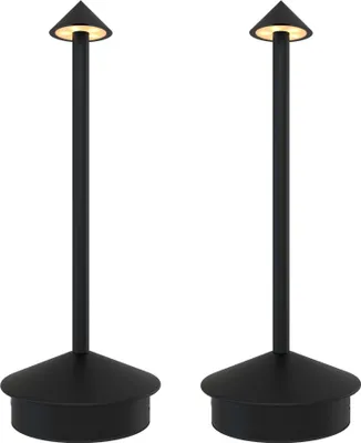 Produktbild von Ledvion – 2x Wiederaufladbare LED-Tischleuchte, Mattschwarz, 40 Lumen, Dimmbar 2700K-5000K, 3600 mAh Akku, IP20, Touch-Steuerung, Kabellose LED-Lampe für den Innenbereich, USB-C wiederaufladbar, Alba