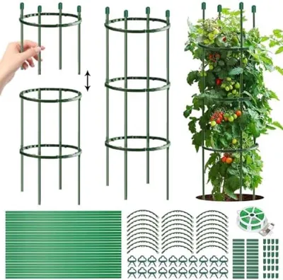 Produktbild von PolkaHome® Verstellbare Pflanzenstütze Set – 141 Teile Kletterhilfe für Tomaten, Gurken, Blumen, 200 cm