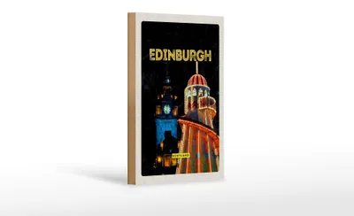Produktbild von Holzschild Reise 12x18 cm Edinburgh Scotland Nacht Lichter Dekoration