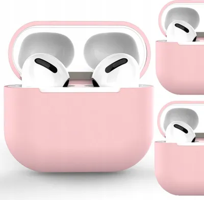 A pink AirPods Pro case with white AirPods inside, shown from the front.