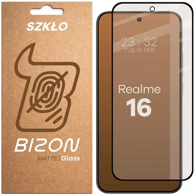 Produktbild von Mattes Hartglas für Realme 16 5G, Bizon Glass Matte, Schwarzer Rahmen