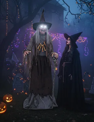 Produktbild von Animatronic gruselige Hexe Deko schwarz grau 1,75m -