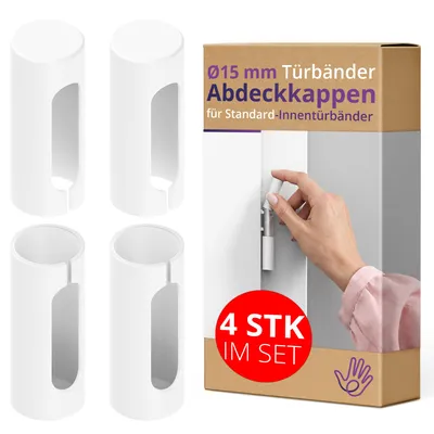 Produktbild von ERGO line Aufsteckhülsen für Türbänder Ø 15 mm – 4 Stück Weiß – Kunststoff Zierhülsen für Türscharniere, Türband-Abdeckkappen