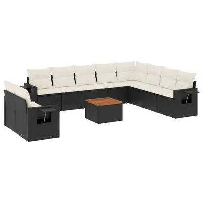 Produktbild von vidaXL 11-tlg. Garten-Sofagarnitur mit Kissen Schwarz Poly Rattan
