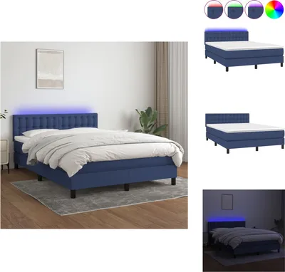 Produktbild von vidaXL Boxspringbett mit Matratze & LED Blau 140x190 cm Stoff -  Betten & Bettgestelle