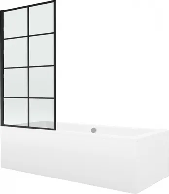 Produktbild von Mexen Cube Rechteckbadewanne 170 x 80 cm mit Verkleidung und 1-flügliger Duschabtrennung 80 cm, Schwarzes Design - 550517080X930