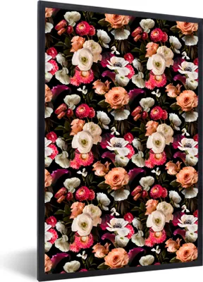 Produktbild von MuchoWow® MuchoWow® Gerahmtes Poster Blumen - Muster - Pastell 40x60 cm - Poster mit zchwarzem Bilderrahmen - Papierdruck - Wandbilder