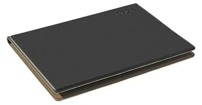 A closed black cover case for an e-reader or tablet is shown at an angle against a white background.