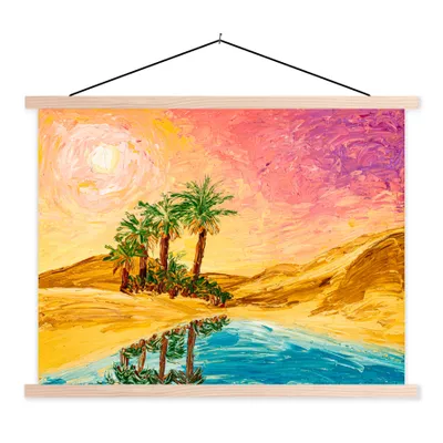 Produktbild von MuchoWow® Textilposter Gemälde - Öl - Palme - Natur - Wasser 40x30 cm mit holzfarbenen Rahmen - Bilder