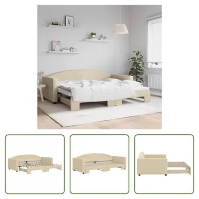 Produktbild von The Living Store Tagesbett Ausziehbar Creme 90x200 cm Stoff