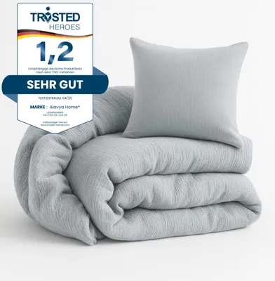 Obrázek produktu pro Alavya Home® Dětské povlečení Home - 2dílná sada povlečení - organická bavlna - certifikát GOTS a Oeko-Tex 100 - sada povlečení mušelín 135x200cm + 80x80cm I Ideální pro dívky a chlapce - šedá barva