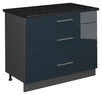 Produktbild von Küchenunterschrank Vicco Fame-Line Dunkelblau Hochglanz/Anthrazit 100 cm, AP Anthrazit, Model 62023