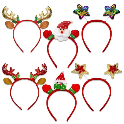 6 Weihnachts-Stirnbänder, Rot, für Erwachsene
