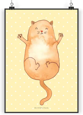 Produktbild von Mr. & Mrs. Panda Bild Katze Umarmen DIN A5 - Gelb Pastell - Geschenk, wanddeko, kunstdruck poster, Cat, drucke, Wandbild, Freundin, Cats, Katzen