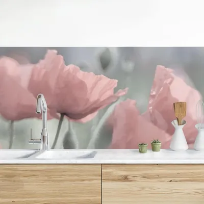 Produktbild von Küchenrückwand Blumen selbstklebend - 0.65 mm Wandpaneel wasserfest Design rosa Motiv Spritzschutz fugenlos
