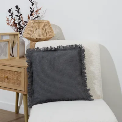 Image de Coussin Gaufré Anthracite 40x40cm M6 - Home Deco Factory