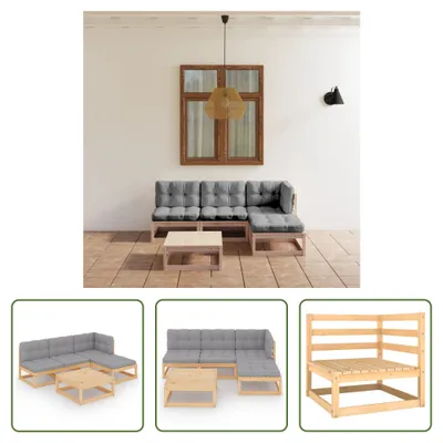 Produktbild von The Living Store 5-tlg. Garten-Lounge-Set mit Kissen Kiefer Massivholz
