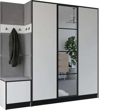 Image de KIER FURNITURE Armoire EDEN, armoire de chambre, penderie, armoire d'entrée, blanc et gris, 209,6 x 205 x 39 cm