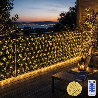 Solar-LED-Lichtnetz 4,5x1,5m 192 LEDs warmweiß mit Fernbedienung