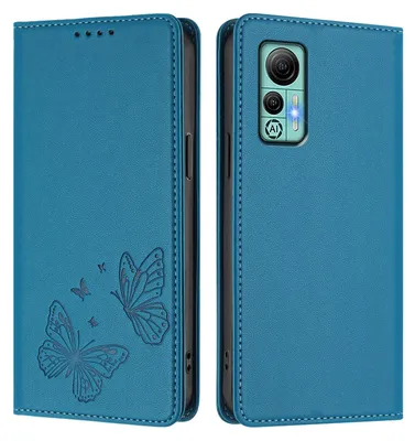 Obrázek produktu pro Kožené pouzdro pro Ulefone Note 14, motýlí ražbou, peněženkové flip pouzdro se stojánkem Modrá