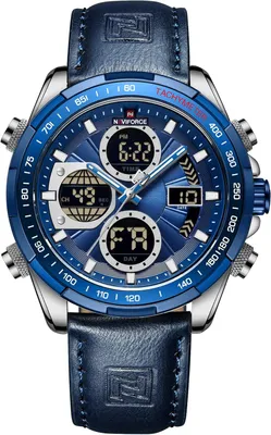 Produktbild von Herren Digital-Analog Quarzuhr mit Lederarmband – Militär-Stil, wasserdicht, Multifunktion, LED, Datum & Chronograph – sportlich & elegant