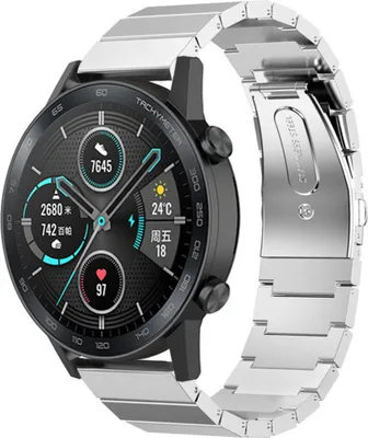 Produktbild von Strap-it Metallarmband - Kompatibel mit Honor Magic Watch 2 Armband 46mm Ersatzarmband Edelstahl Smartwatch Hochwertiges Material Faltschließe für Armband Silber