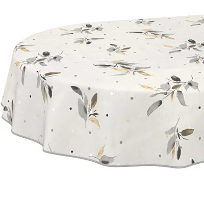 Produktbild von Wachstuchtischdecke oval 200x140 cm Silberblatt abwaschbar pflegeleicht