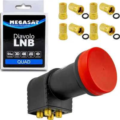 Produktbild von Megasat Quad LNB Diavolo, Quad LNB, 10,7 - 12,75 GHz, 9,75 - 10,6, 0,1 dB, Schwarz, Rot, 60 dB