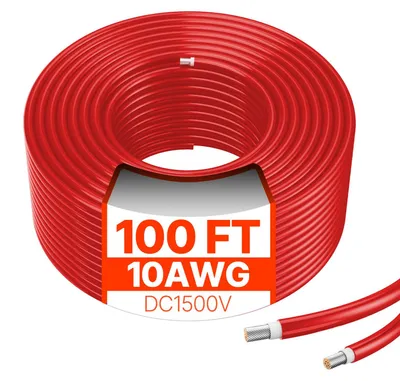 Obrázok produktu pre VEVOR 100FT predlžovací kábel pre solárne panely, 10AWG solárny predlžovací kábel, 6mm² IP67 vodotesný PV kábel pre mobilné domy, červený