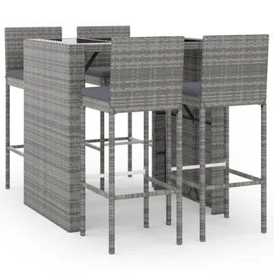 Produktbild von 5-tlg. Gartenbar-Set mit Kissen Grau Poly Rattan