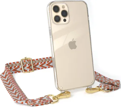 Produktbild von EAZY CASE Handykette - Verstellbarer Trageriemen kompatibel mit Apple iPhone 12 Pro Max, Handykordel mit transparenter Silikon-Hülle, Band in Orange