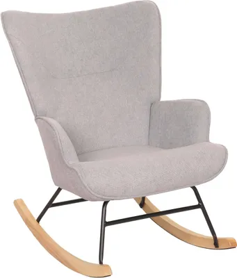 Obrázok produktu pre Hojdacie kreslo HWC-N14, hojdacie kreslo polohovateľné kreslo TV kreslo, masívne drevo kov látka/textil 320g/m² ~ svetlosivá