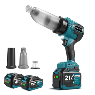 Image de Souffleur sans fil avec fonction d'aspiration, contrôle de vitesse progressif, lampe de travail LED, 2 batteries – pour l'entretien de la voiture, le