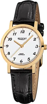 Produktbild von Regent Leder Damen Uhr F-934 Quarzuhr Armband schwarz D2URF934