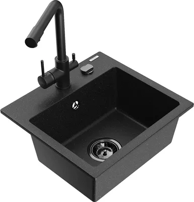 Produktbild von Mexen Milo 1-Becken-Granit-Spüle mit Mischbatterie Duero, Schwarz/Gold metallisch - 6505-75-671600-70-B